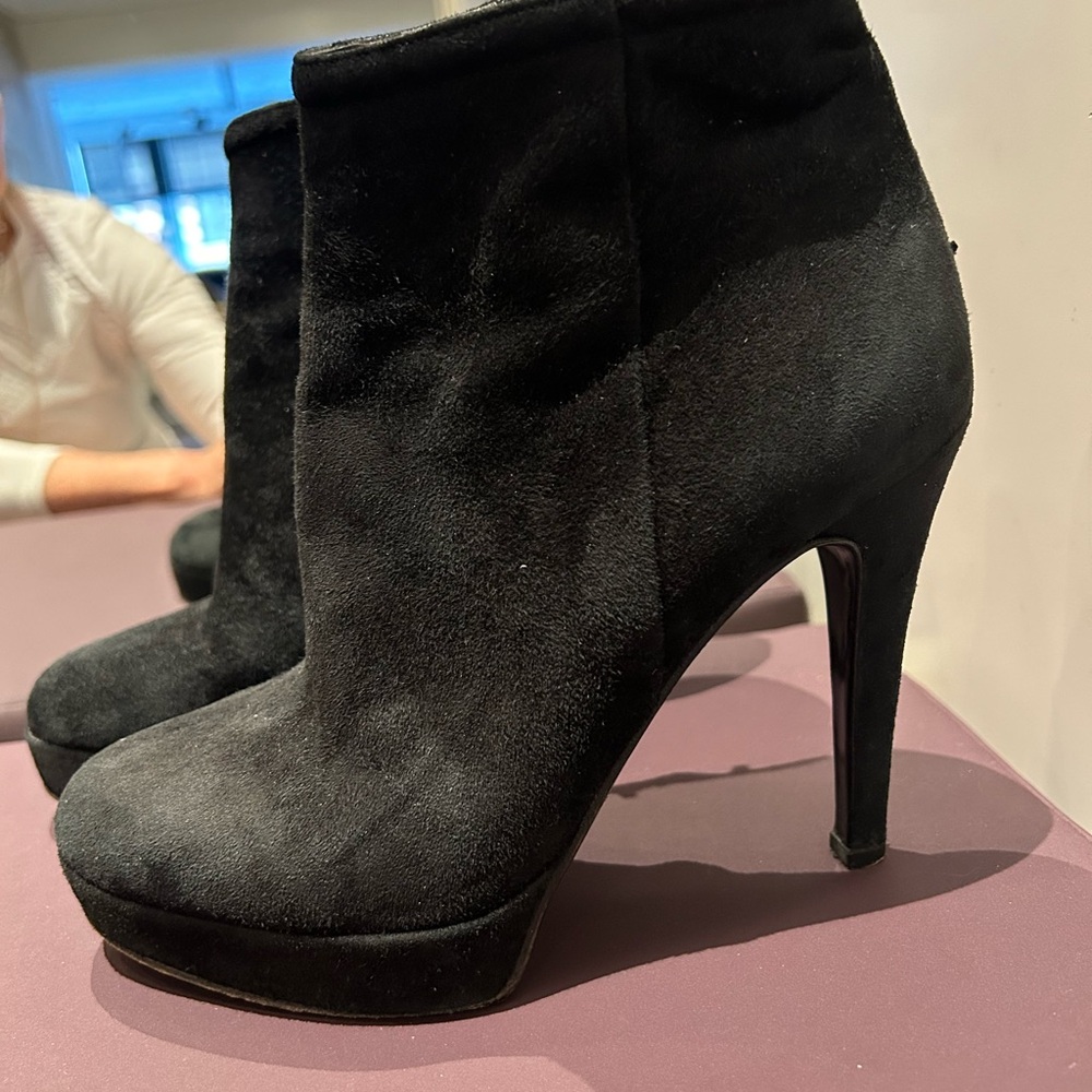 Barney’s. black suede amazing platform bootie.